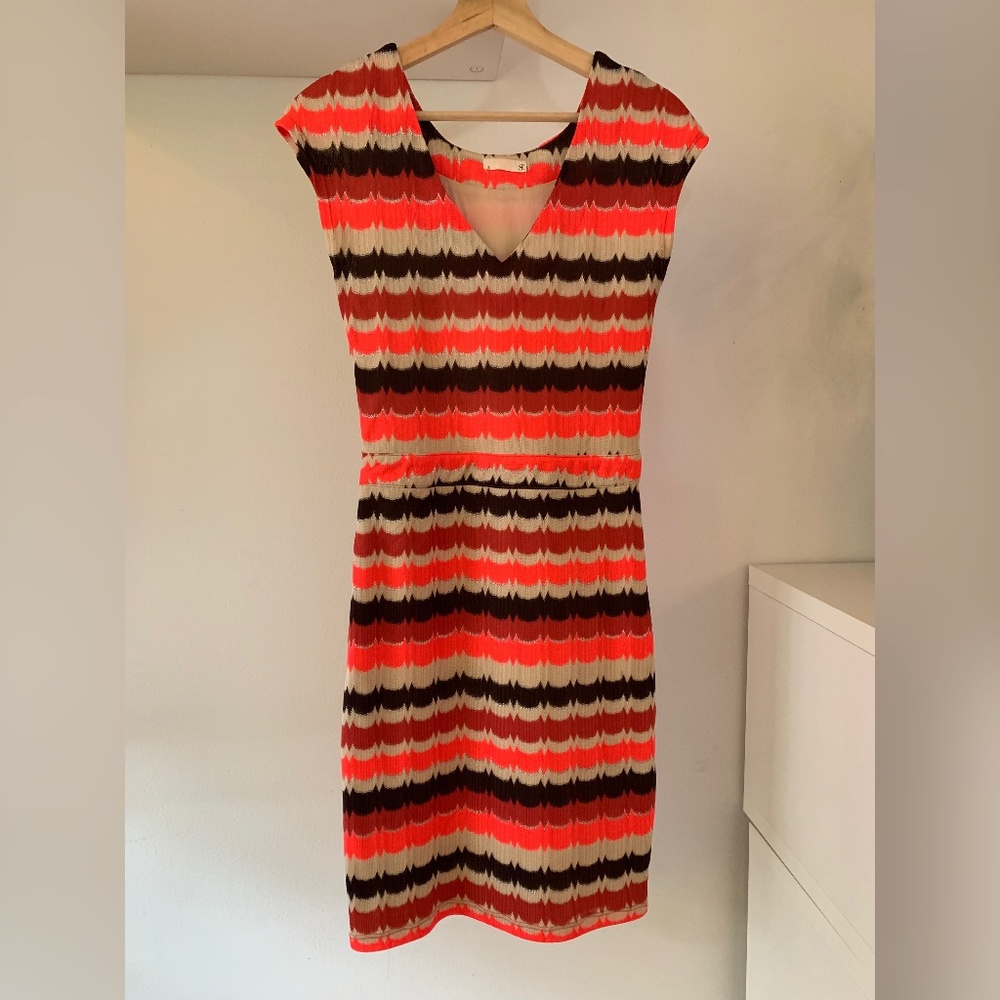 Supertrash Pink-Neon and Beige Strips Mini Dress